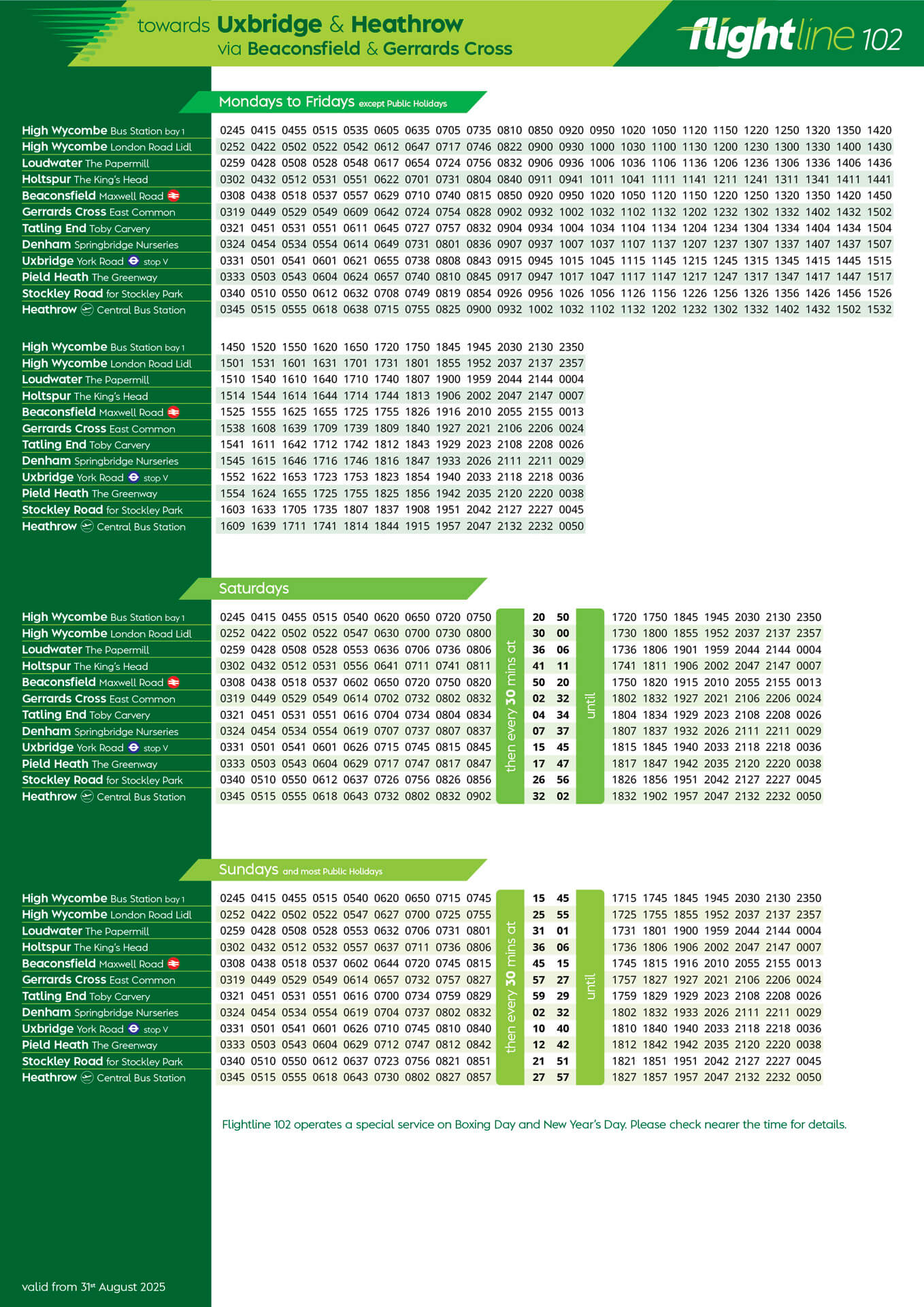 timetable towards Heathrow Airport