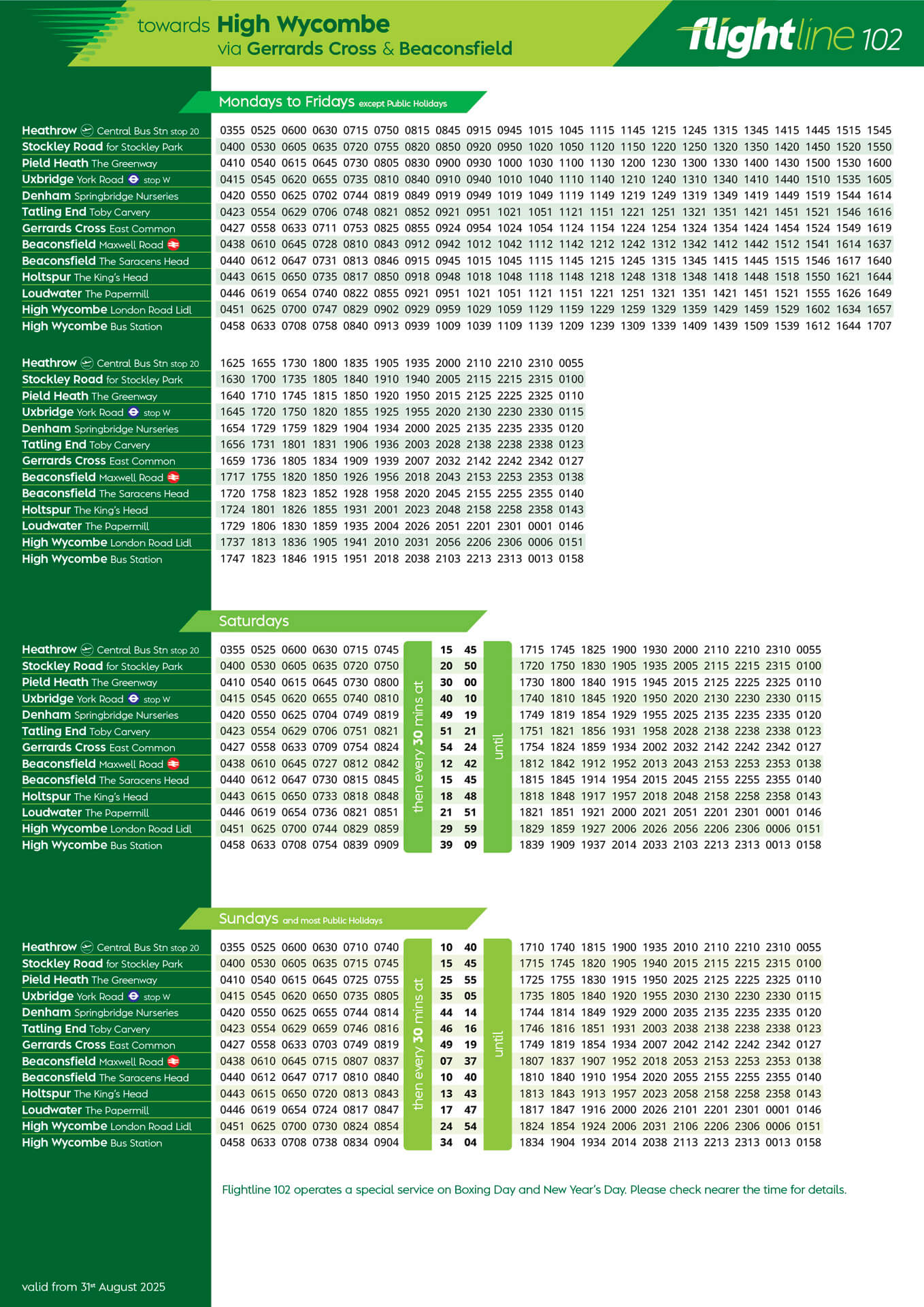timetable towards High Wycombe
